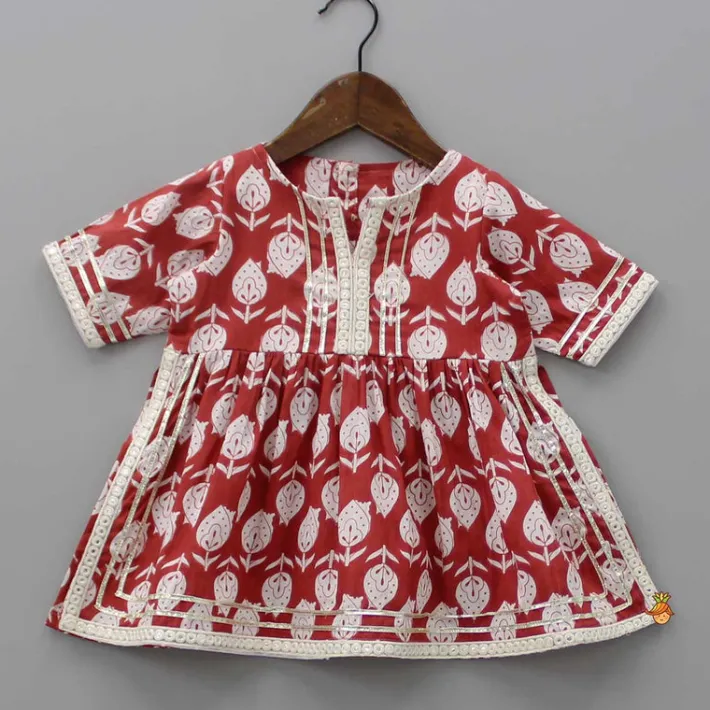 Sale Gota Lace Detail-Printed Kurti And Sharara Ethnic Wear | Palazzos & Shararas