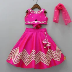 Outlet Gota Lace Enhanced Pink Top And Lehenga With Net Dupatta Ethnic Wear | Lehengas & Ghagras