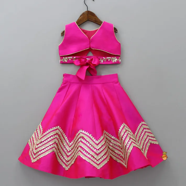 Outlet Gota Lace Enhanced Pink Top And Lehenga With Net Dupatta Ethnic Wear | Lehengas & Ghagras