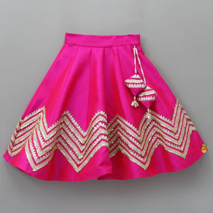 Outlet Gota Lace Enhanced Pink Top And Lehenga With Net Dupatta Ethnic Wear | Lehengas & Ghagras