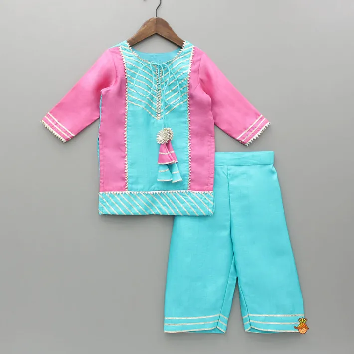Clearance Gota Lace Work Kurti With Pant Ethnic Wear | Churidars & Salwars