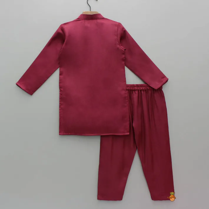 Clearance Gota Lace Work Maroon Ethnic Kurta And Pyjama BOY Indian Ethnic Wear | Ethnic Sets