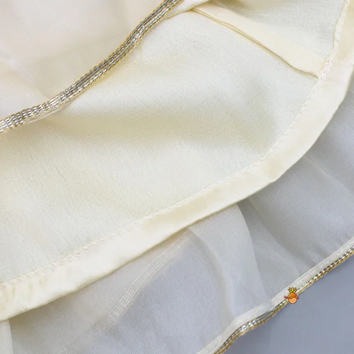 Fashion Gota Lace Work Top And Layered Lehenga With Attached Pleated Dupatta Ethnic Wear | Lehengas & Ghagras