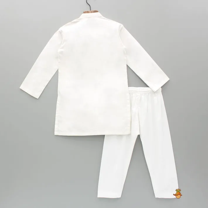 Discount Gota Lace Work White Pin Tuck Kurta And Pyjama BOY Indian Ethnic Wear | Ethnic Sets