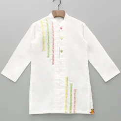 Discount Gota Lace Work White Pin Tuck Kurta And Pyjama BOY Indian Ethnic Wear | Ethnic Sets