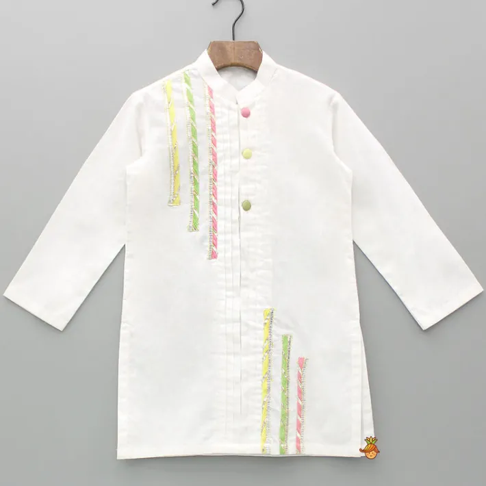 Discount Gota Lace Work White Pin Tuck Kurta And Pyjama BOY Indian Ethnic Wear | Ethnic Sets