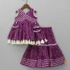 Outlet Gota Lace Work Yoke Bandhani Printed Fringes Purple Top And Sharara Ethnic Wear | Palazzos & Shararas