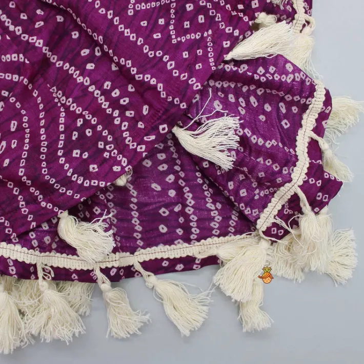 Outlet Gota Lace Work Yoke Bandhani Printed Fringes Purple Top And Sharara Ethnic Wear | Palazzos & Shararas
