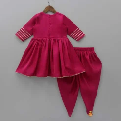 Sale Gota Lacework Detail Pink Kurti And Tulip Dhoti With Matching Dupatta Ethnic Wear | Lehengas & Ghagras