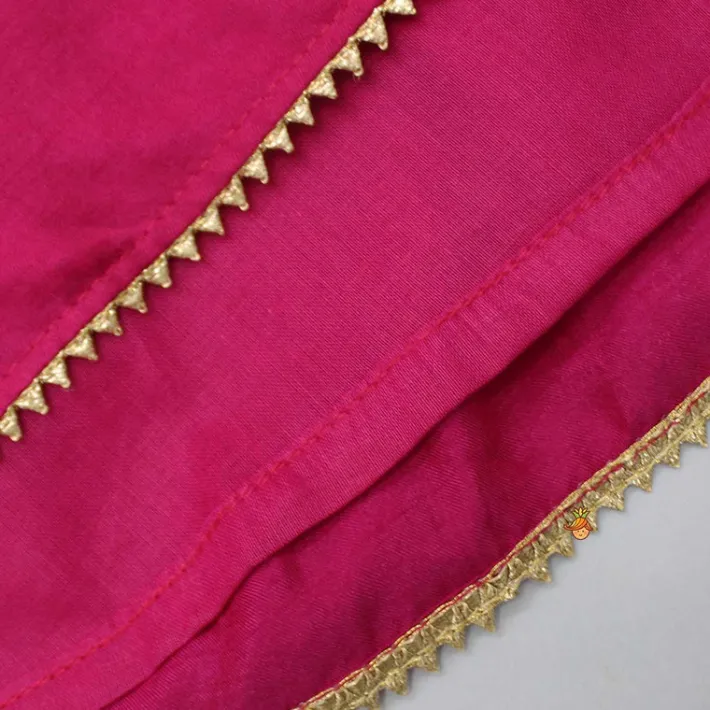 Sale Gota Lacework Detail Pink Kurti And Tulip Dhoti With Matching Dupatta Ethnic Wear | Lehengas & Ghagras