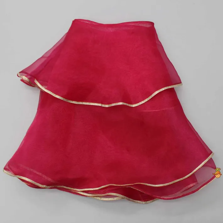 Sale Gota Lacework Detail Pink Kurti And Tulip Dhoti With Matching Dupatta Ethnic Wear | Lehengas & Ghagras