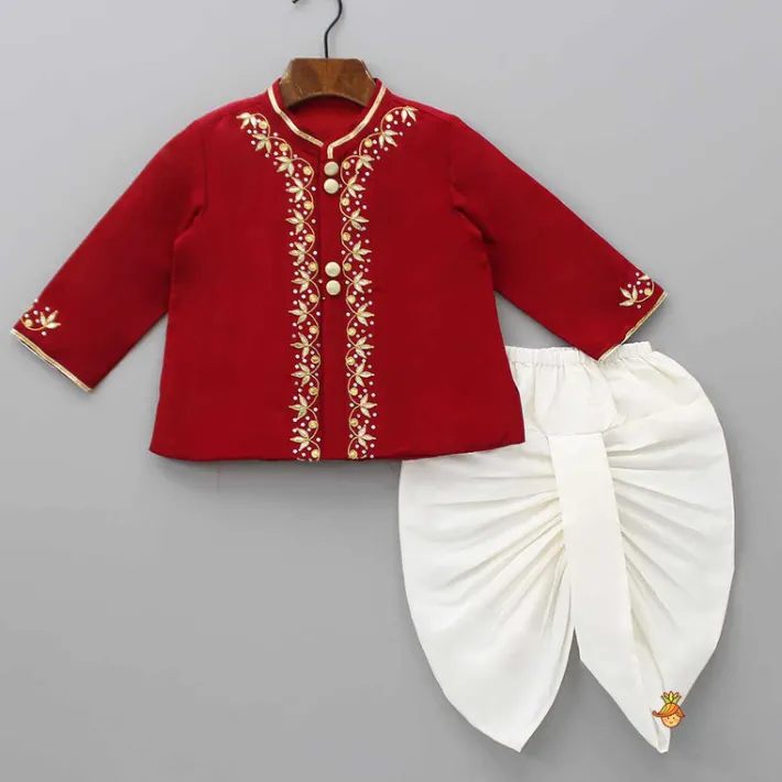 Discount Gota Lacework Detail Red Kurta And Dhoti BOY Indian Ethnic Wear | Ethnic Sets