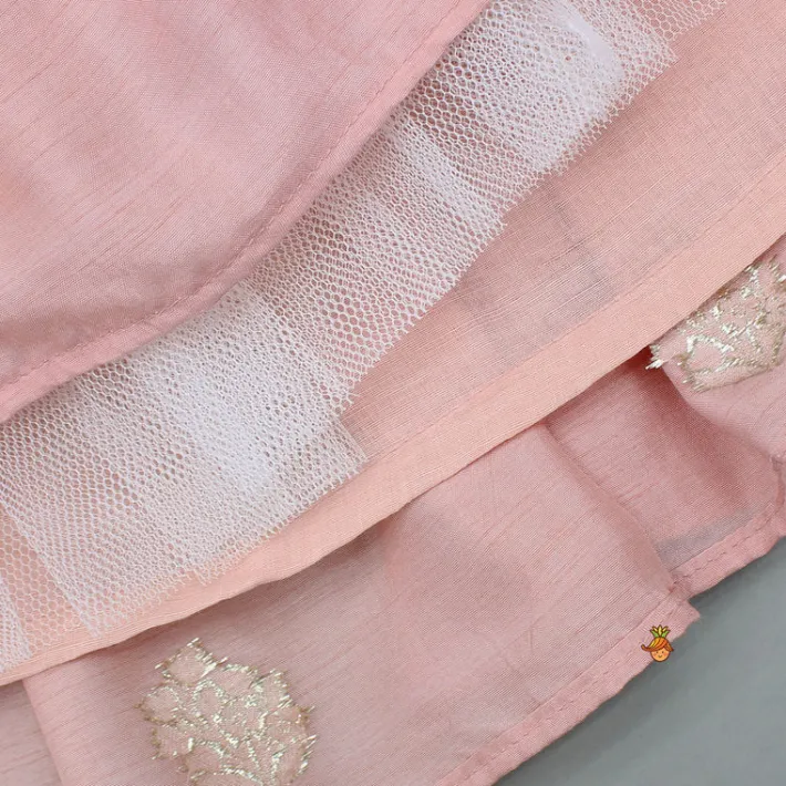 Clearance Gota Work Peach Ruffled Top And Tassels Enhanced Lehenga Ethnic Wear | Lehengas & Ghagras