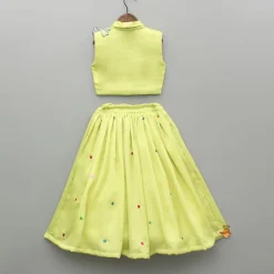Fashion Green Artificial Flowers Embellished Top And Embroidered Lehenga Ethnic Wear | Lehengas & Ghagras