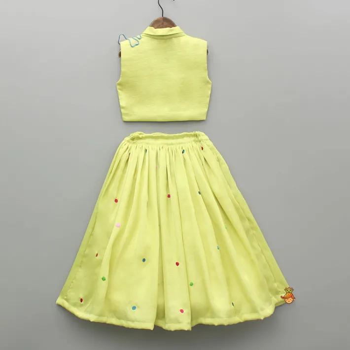Fashion Green Artificial Flowers Embellished Top And Embroidered Lehenga Ethnic Wear | Lehengas & Ghagras
