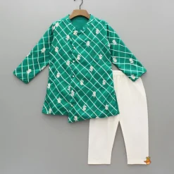 Online Green Asymmetric Printed Embroidered Kurta With Pyjama BOY Indian Ethnic Wear | Ethnic Sets