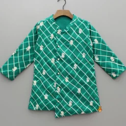 Online Green Asymmetric Printed Embroidered Kurta With Pyjama BOY Indian Ethnic Wear | Ethnic Sets
