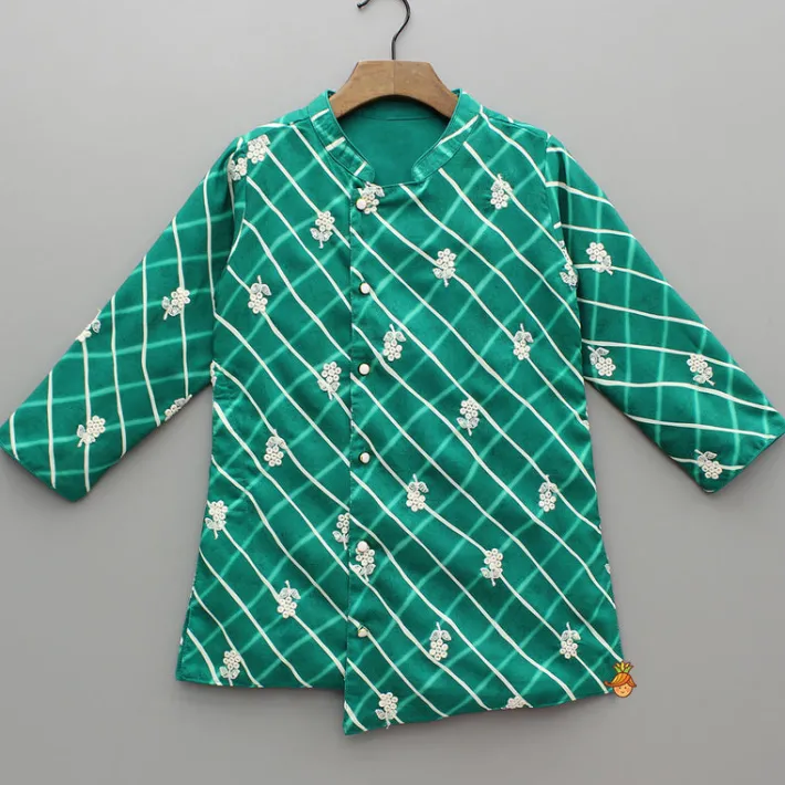 Online Green Asymmetric Printed Embroidered Kurta With Pyjama BOY Indian Ethnic Wear | Ethnic Sets