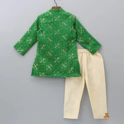 Fashion Green Bandhani Printed Kurta With Beige Pyjama BOY Indian Ethnic Wear | Ethnic Sets