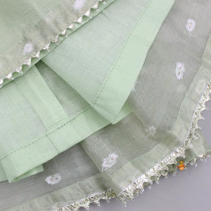 Clearance Green Butti Work Embroidered Top With Lehenga Twinning Sets | Ethnic Wear