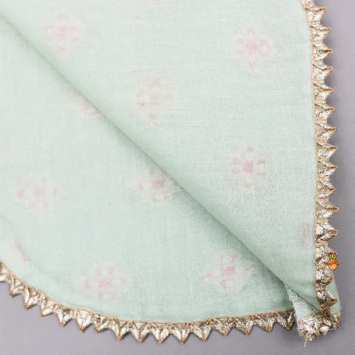 Clearance Green Chanderi Embroidered Kurti And Lehenga Ethnic Wear | Lehengas & Ghagras