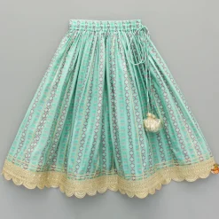 Clearance Green Chanderi Gota Lace Work Top And Lehenga With Matching Hairband Ethnic Wear | Lehengas & Ghagras