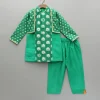 Clearance Green Chanderi Kurta With Attached Flap And Pyjama BOY Indian Ethnic Wear | Ethnic Sets