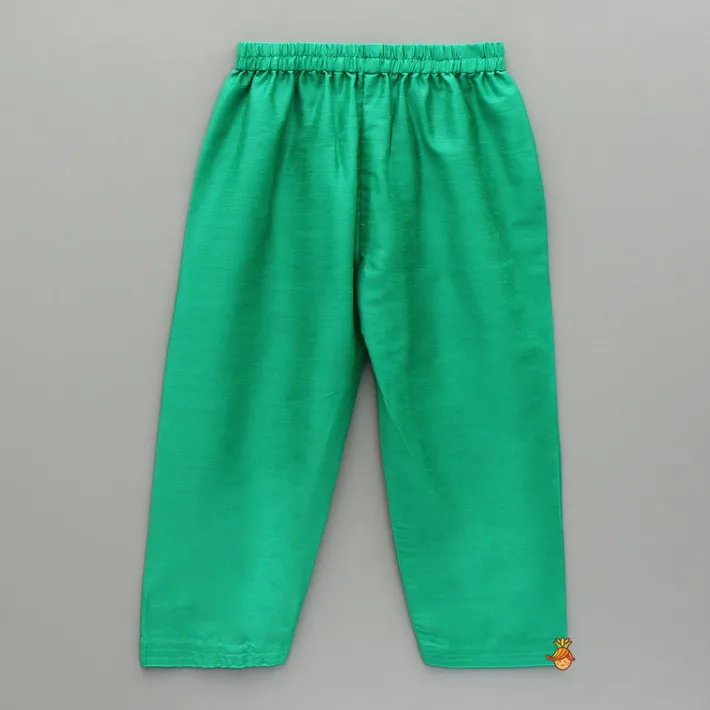 Clearance Green Chanderi Kurta With Attached Flap And Pyjama BOY Indian Ethnic Wear | Ethnic Sets