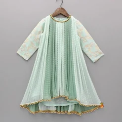 Best Green Dual Tone Embroidered Sleeves High Low Kurti Ethnic Wear | Kurtis & Jumpsuits