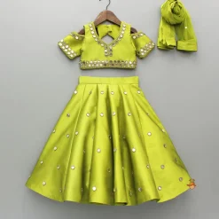 Best Green Embellished Stylish Top And Lehenga With Matching Dupatta Ethnic Wear | Lehengas & Ghagras