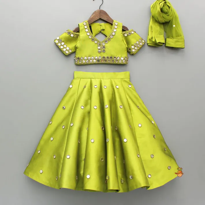 Best Green Embellished Stylish Top And Lehenga With Matching Dupatta Ethnic Wear | Lehengas & Ghagras