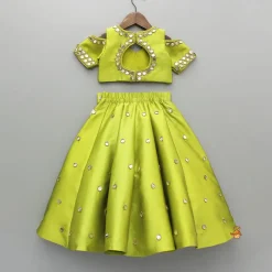 Best Green Embellished Stylish Top And Lehenga With Matching Dupatta Ethnic Wear | Lehengas & Ghagras