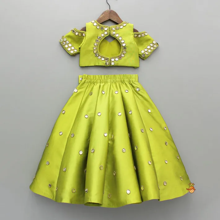 Best Green Embellished Stylish Top And Lehenga With Matching Dupatta Ethnic Wear | Lehengas & Ghagras
