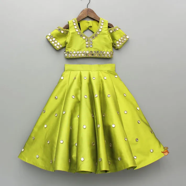 Best Green Embellished Stylish Top And Lehenga With Matching Dupatta Ethnic Wear | Lehengas & Ghagras