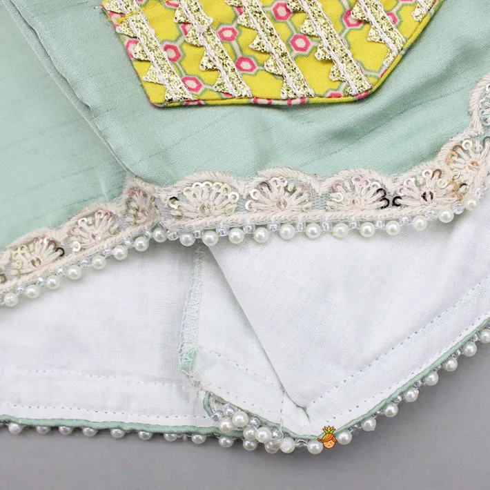 Hot Green Embellished Top With Printed Lehenga And Pouch Ethnic Wear | Lehengas & Ghagras