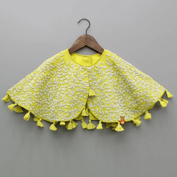 New Green Embroidered And Embellished Cape Attached Top With Flared Palazzo Ethnic Wear | Palazzos & Shararas