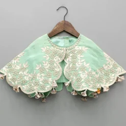 Discount Green Embroidered And Embellished Cape Attached Top With Flared Lehenga Ethnic Wear | Lehengas & Ghagras