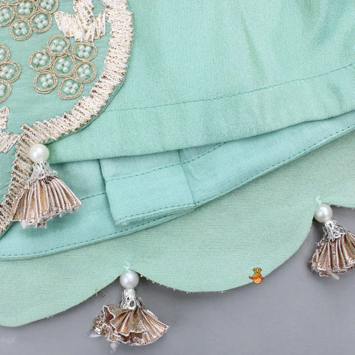 Discount Green Embroidered And Embellished Cape Attached Top With Flared Lehenga Ethnic Wear | Lehengas & Ghagras