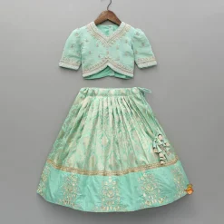 Outlet Green Embroidered Embellished Top And Brocade Embroidered Lehenga Ethnic Wear | Lehengas & Ghagras