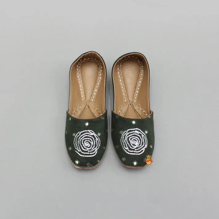 Fashion Green Embroidered Jutti BOY Shoes