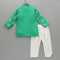 Fashion Green Embroidered Kurta And Pyjama BOY Indian Ethnic Wear | Ethnic Sets