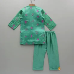 Hot Green Embroidered Kurta And Pyjama BOY Twinning Sets | Indian Ethnic Wear
