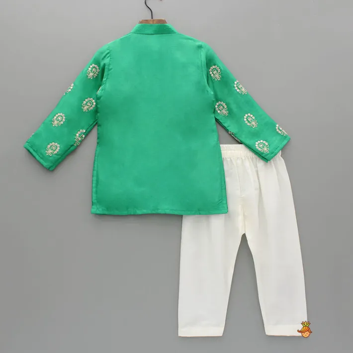 Fashion Green Embroidered Kurta And Pyjama BOY Indian Ethnic Wear | Ethnic Sets