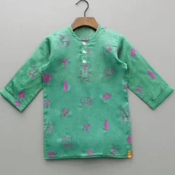 Hot Green Embroidered Kurta And Pyjama BOY Twinning Sets | Indian Ethnic Wear