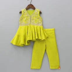 Outlet Green Embroidered Kurti With Pant Ethnic Wear | Churidars & Salwars