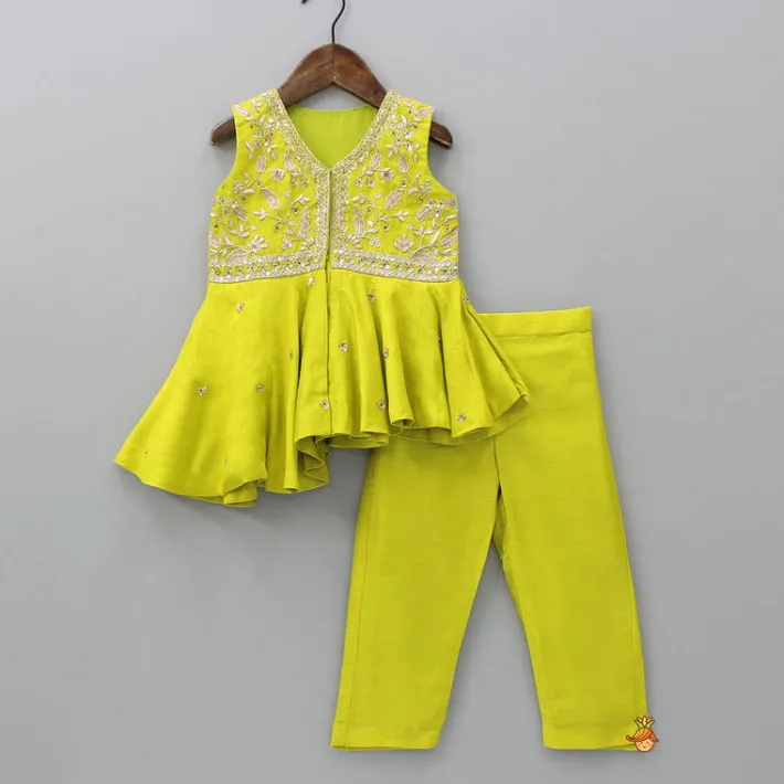 Outlet Green Embroidered Kurti With Pant Ethnic Wear | Churidars & Salwars