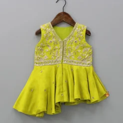 Outlet Green Embroidered Kurti With Pant Ethnic Wear | Churidars & Salwars