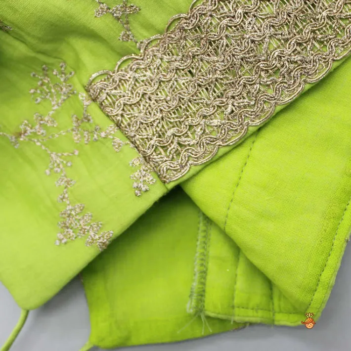 Best Green Embroidered Lacework Top With Lehenga And Attached Dupatta Ethnic Wear | Lehengas & Ghagras