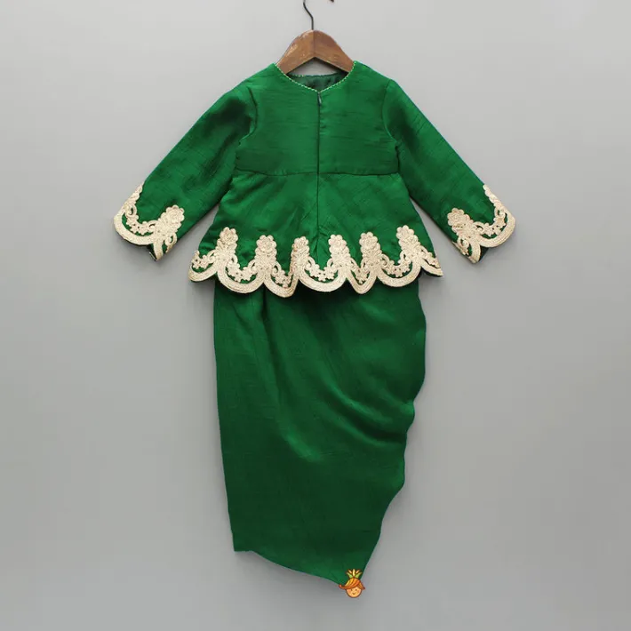 Fashion Green Embroidered Peplum Top And Stylish Dhoti Skirt Ethnic Wear | Dhotis & Patialas