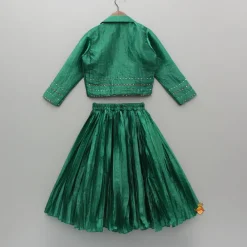 Hot Green Embroidered Stylish Collar Neck Top And Lehenga Ethnic Wear | Lehengas & Ghagras